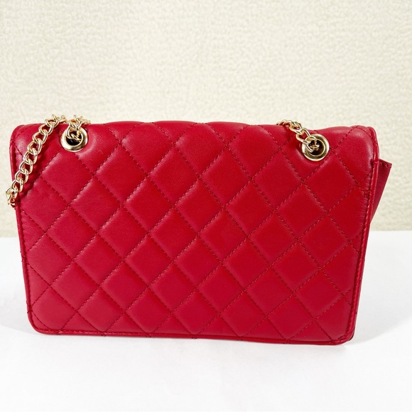 Deluxity Los Angeles Red  Gold Chain Quilted Adjustable Shoulder Bag NEW - Picture 5 of 10
